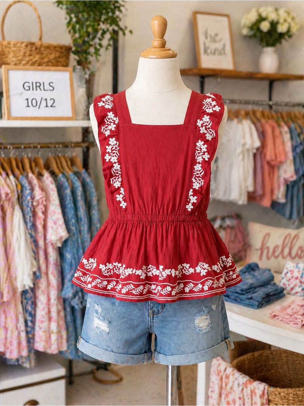 Old Navy Embroidered Ruffle Strap Peplum Top